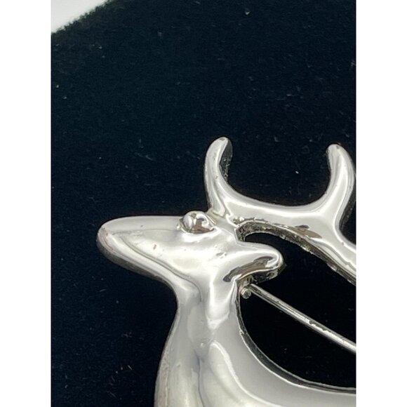 Christmas Reindeer Buck Shiny Silver Tone Brooch 2" Holiday - Picture 6 of 8